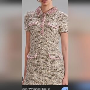 Tweed Dress with Pink Accents